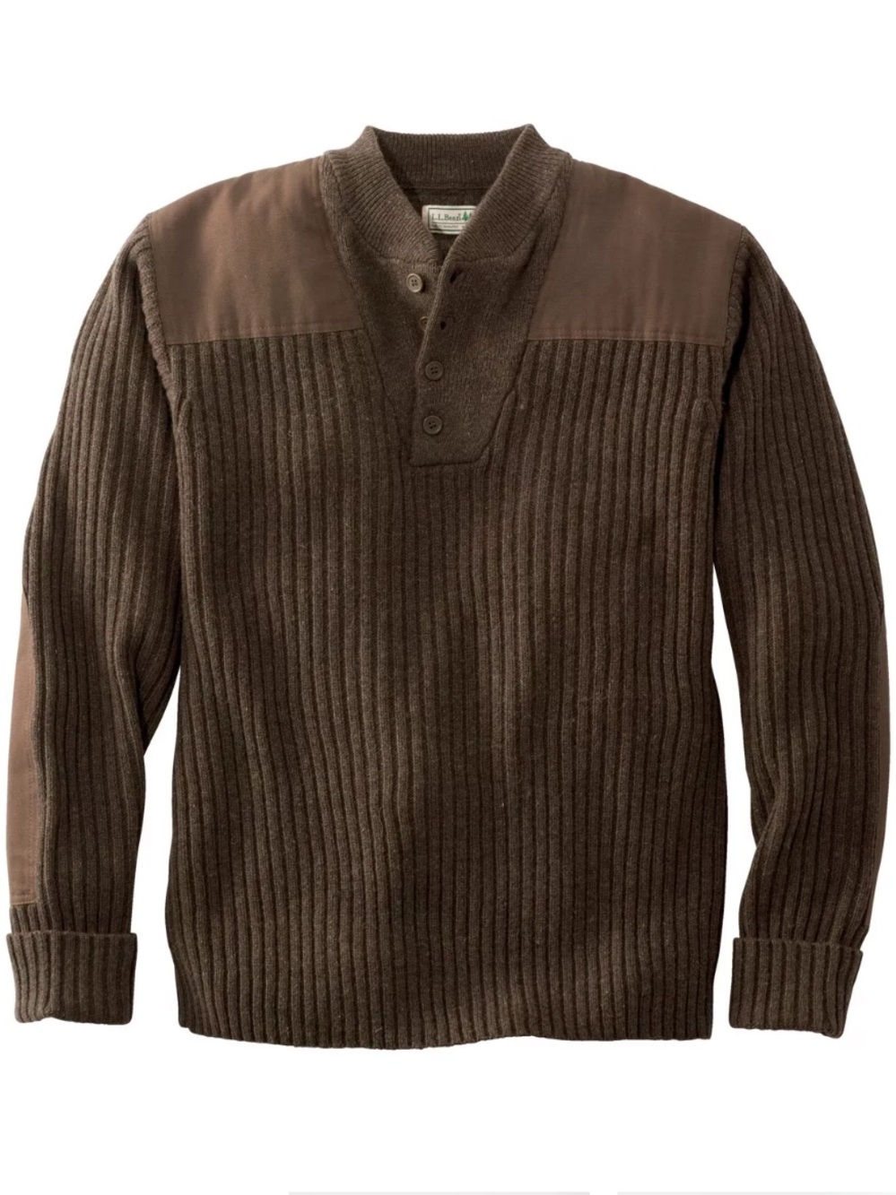 L.L. Bean Brown Merino Lambswool Henley Commando Sweater
